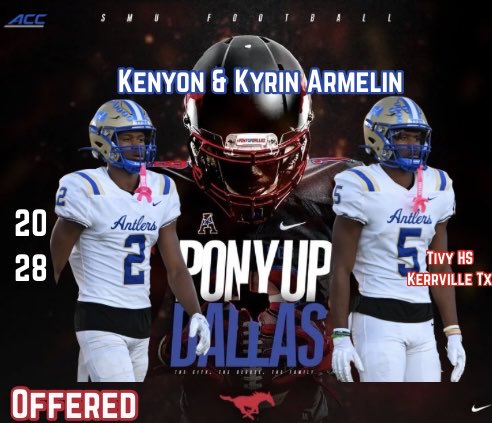 TFNDFootball's tweet photo. Excited for these two young men as they receive another offer, this one coming from @SMUFB! Keep the Tivy Fight! #PonyUp #TFND @ACCconference @Big12Conference @pac12 @d1tweets_bigten @SEC @ArmelinKyrin @Armelinkenyon2 https://t.co/C5rpmDe1hf