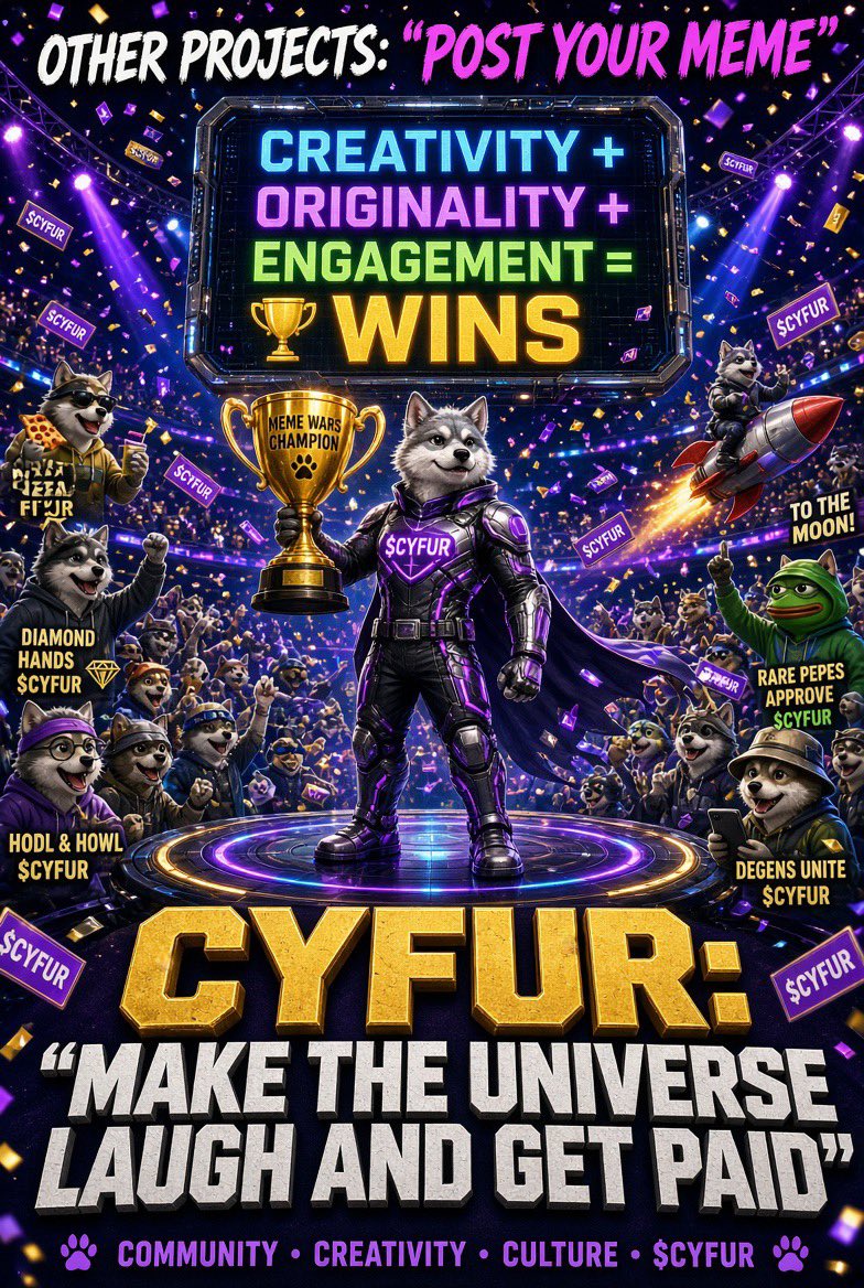 iamhafor's tweet photo. OTHER PROJECTS: “Just post your meme”
CYFUR: “Make the universe laugh… and get paid” 🏆
When the community becomes the champions and the Space Adventurer stands tall.
This is what real Meme Wars energy looks like.

@CyFurCoin
@preciousprime07 

#CYFUR #CyFurCoin #Solana https://t.co/djBFVlOgMT