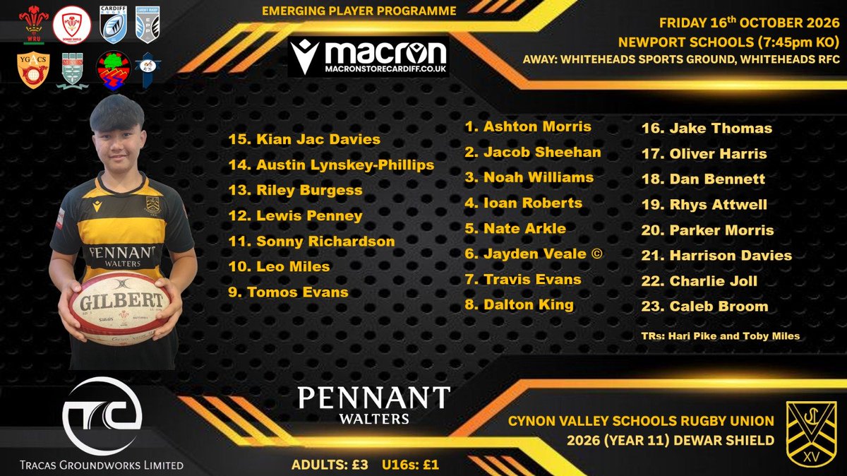 CVSRU's tweet photo. 🚨 Game Day 🚨

Here's your @CVSRU squad to play @nptschoolsrugby in Round 5 of @dewar_shield @Edds_Official ⚫🟡

@AllWalesSport @AberdareOnline @SportRCT @Cardiff_Rugby @Cardiff_Pathway @Stu_brad_rugby @ACS_Sport @WRUHub_MACS @AGRhydywaunPE @StjohnboysPE https://t.co/ODGdW82EdI