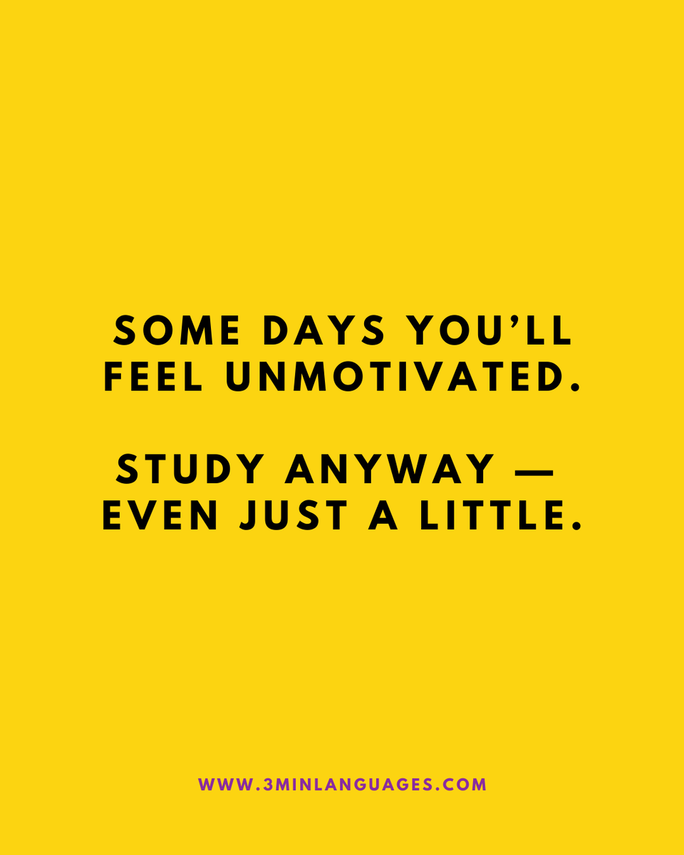 3MLanguages's tweet photo. Unmotivated today? Study anyway, just a little.
 Those days count the most.
 👉 3 minutes keeps you on track: https://t.co/zJMA7G83iy

#3MinuteLanguages #StudyIn3 #LanguageLearning #MicroLearning #Consistency #LearnFrench #LearnSpanish #LearnGerman #LearnItalian #LearnPortuguese https://t.co/GdVyo9zHvO