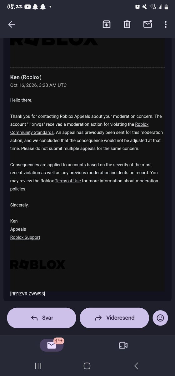millie_nb7's tweet photo. Day 3 of being falsely terminated on Rblx for the so called account linked. The odd thing is the "banned" acc that is linked is my rblx acc that I got terminated on??
I can not appeal through the rblx Web as the ai mails keeps telling me to do, so I had file a complaint to FTC. https://t.co/VMgRQfnFdV