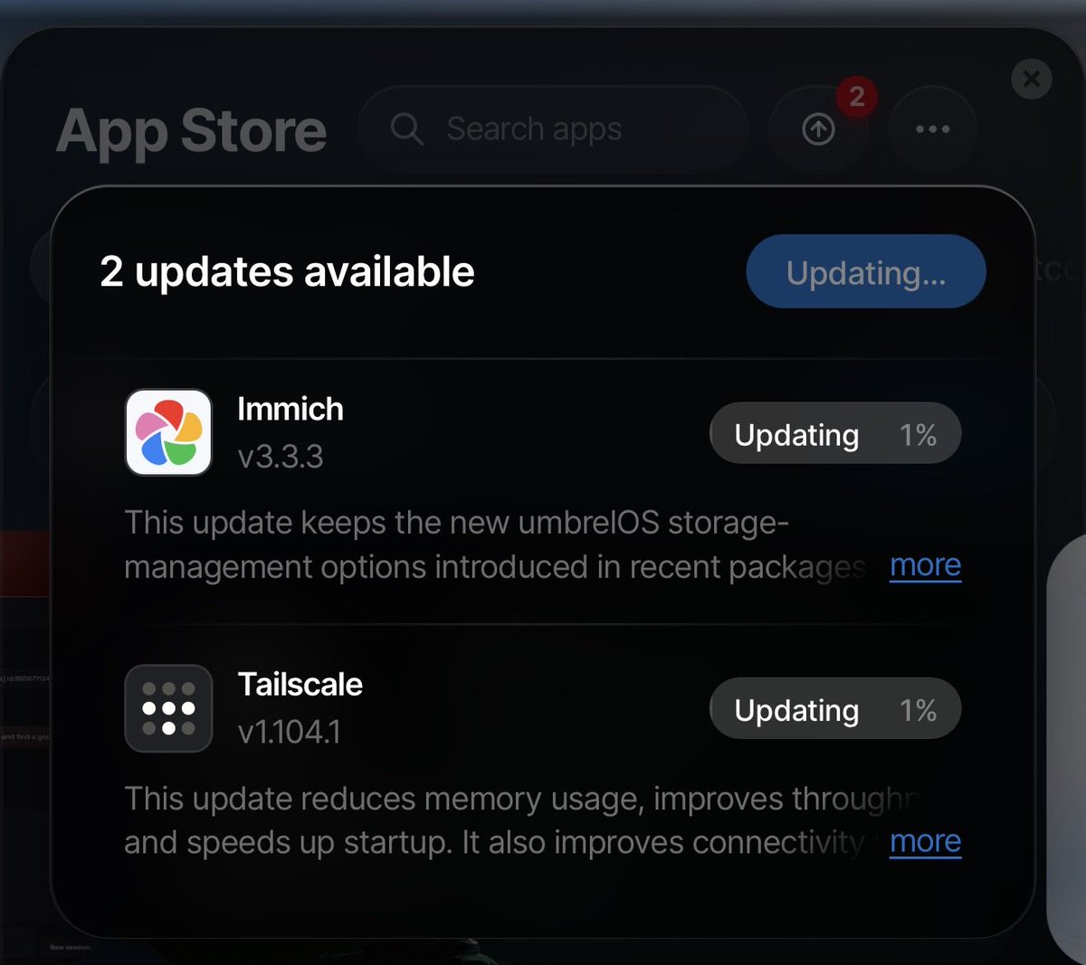 awraynor's tweet photo. One click app updates are the best part of @umbrel https://t.co/QD3m23mhu6
