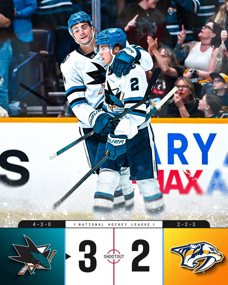 NHL's tweet photo. THE SHOOTOUT GOES TO THE SHARKS! 🦈 https://t.co/R29je5Ykq1