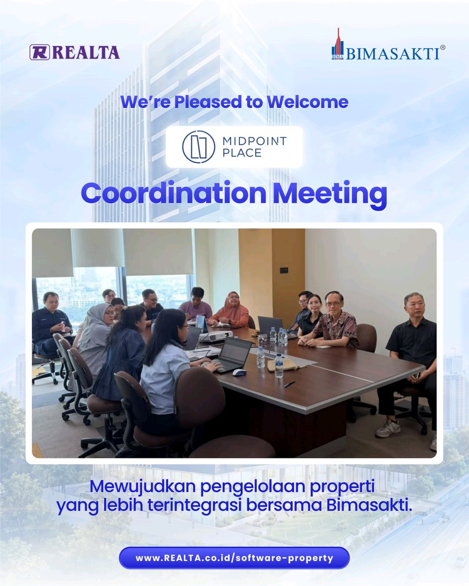 Realta_OneSol's tweet photo. Bimasakti bersama Midpoint Place melakukan Coordination Meeting untuk mempersiapkan penerapan Bimasakti agar dapat mendukung aktivitas pengelolaan properti di Midpoint Place dengan mudah dan lancar.

#Bimasakti #Realta #MidpointPlace #CoordinationMeeting #PropertyManagementSystem https://t.co/HYsBi8f42f