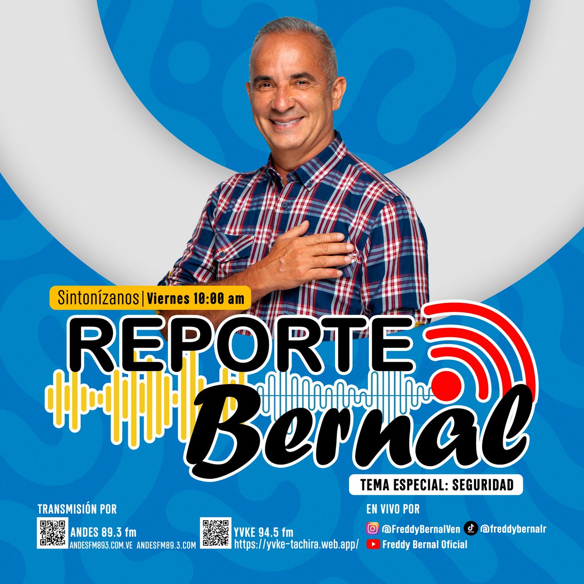 gobiernotachira's tweet photo. 📻 ¡Mañana a partir de las 10:00 a. m.!

❤️ Sintoniza Reporte Bernal y acompáñanos para estar al día con la información de interés de nuestro Táchira.

¡No te lo pierdas! 📡✨ https://t.co/GjEEa4hJzj