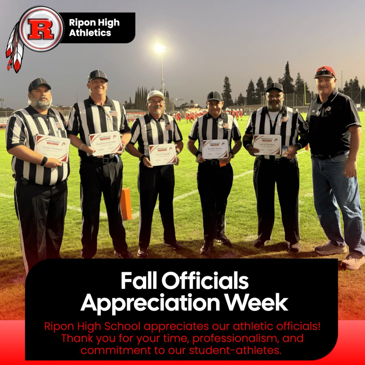 RHSSuperFan's tweet photo. Tonight's final group of officials recognized were our football officials. Thanks for all you do to support the athletes competing in our area. We truly appreciate you!
#ThankYouOfficials #FallOfficialsAppreciation @CIFState @cifsjs https://t.co/ngcpG8DzXI