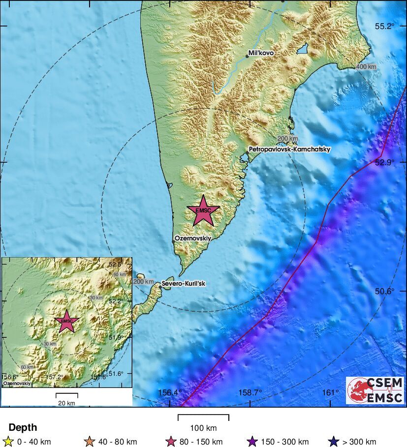 LastQuake's tweet photo. #Earthquake (#землетрясение) confirmed by seismic data.⚠Preliminary info: M7.0 || 123 km SW of #Vilyuchinsk (Russian Federation) || 8 min ago (local time 15:35:32). Follow the thread for the updates👇 https://t.co/DFth8DoEk5