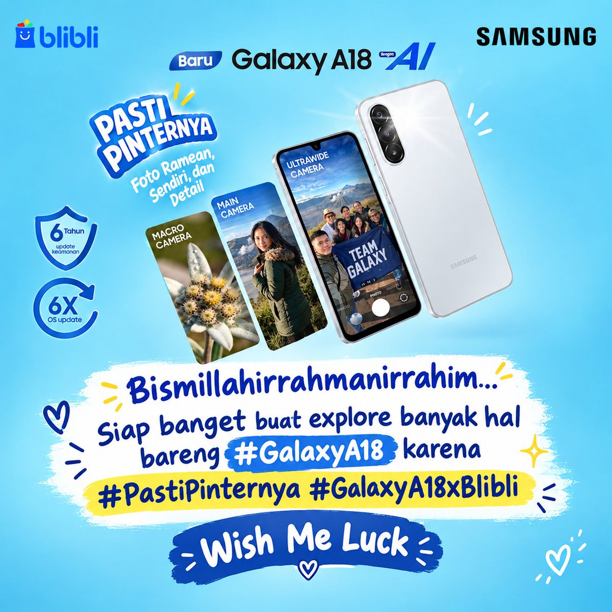 ppinpong77's tweet photo. @bliblidotcom @samsungID Bismillahirrahmanirrahim... 

“Siap banget buat explore banyak hal bareng #GalaxyA18 karena #PastiPinternya #GalaxyA18xBlibli”

Wish Me Luck 🫶 https://t.co/Wp5e060kv2