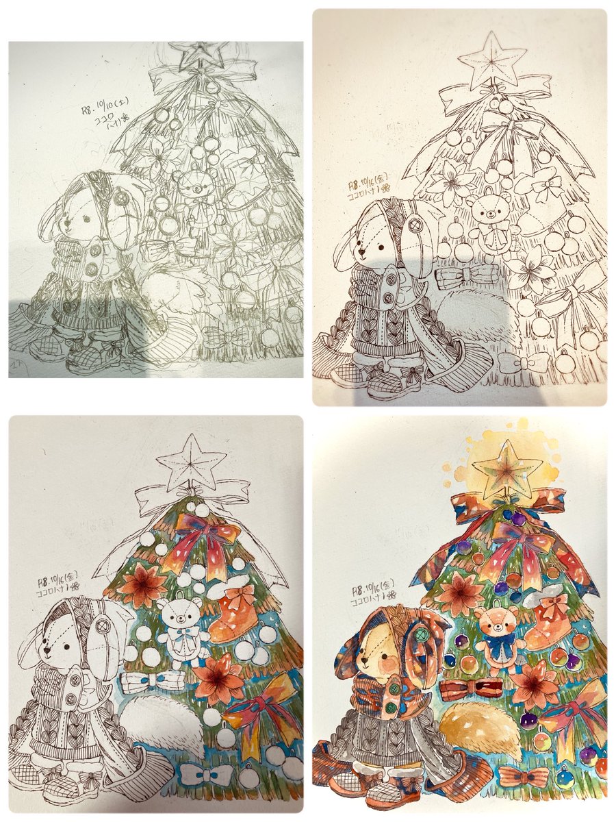 kokorohanano's tweet photo. 過程✏️（下絵を描いてからペン入れするまでの間が、１週間近く掛かってます😭） https://t.co/wdNUs0kXb5