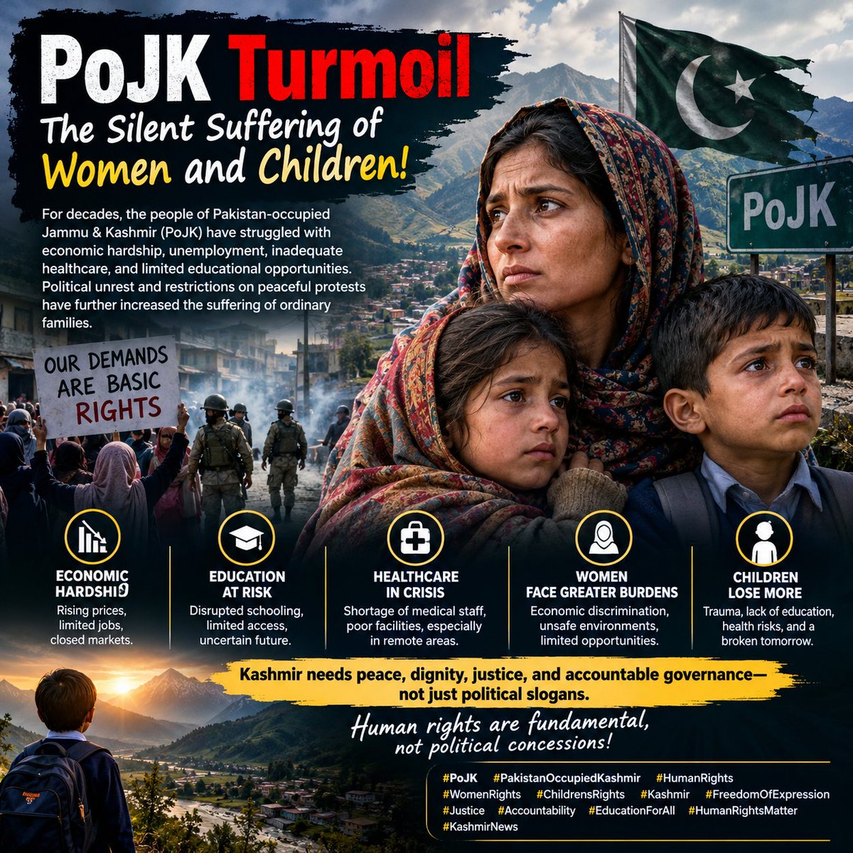 globaltruth3d's tweet photo. 💔 PoJKs women and children deserve peace education healthcare and dignity not suffering and uncertainty. Human rights are fundamental not political concessions.#PoJK #Kashmir #HumanRights #WomensRights #ChildrensRights #Justice #Accountability #KashmirNews https://t.co/Ynu4hsF2OV