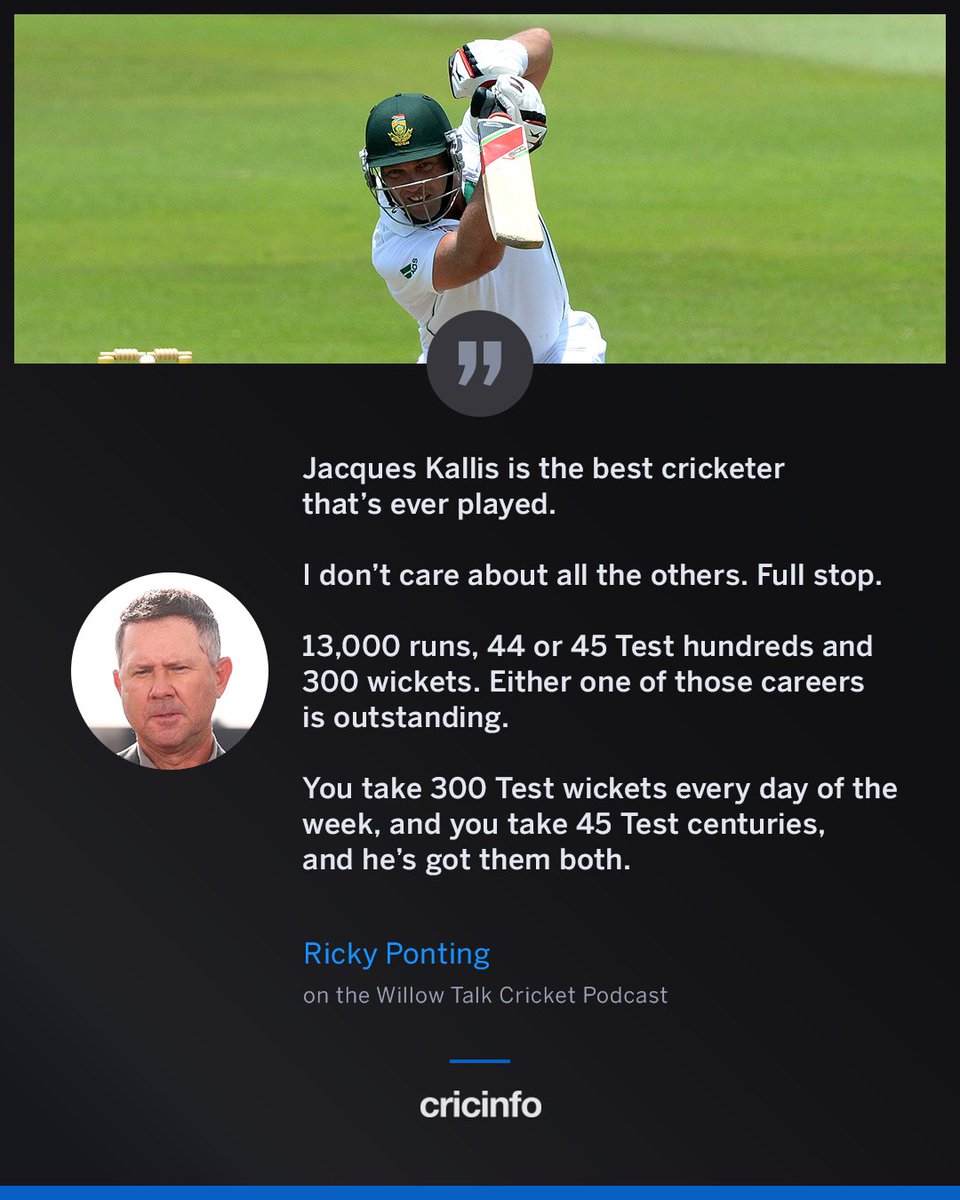 cricinfo's tweet photo. Throwback to when Punter called Jacques Kallis - 51 today - the greatest cricketer ever 🐐 https://t.co/O8Qyi9uHeB