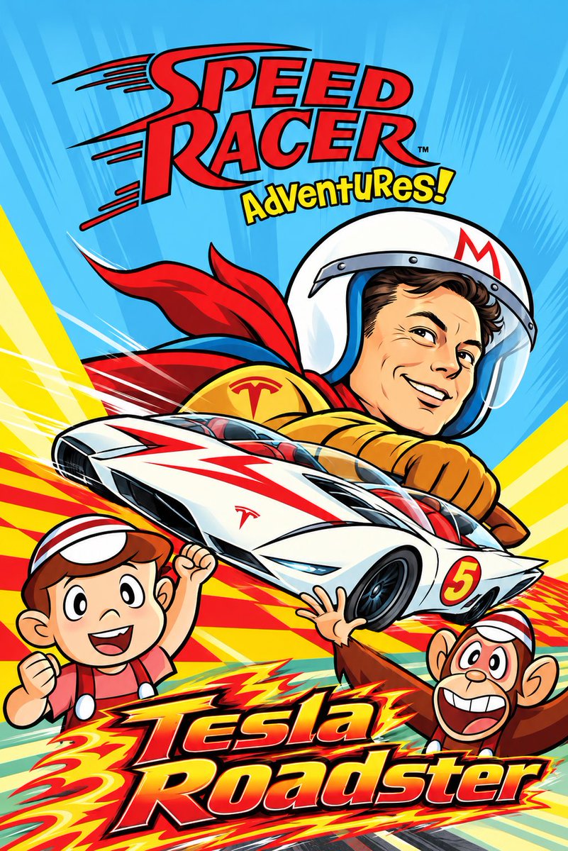 cybertronsilver's tweet photo. Elon, you really made my day! ❤️🚀 Watching the Roadster’s flying debut brought back childhood memories of Speed Racer cartoons. For a moment, it felt like those childhood dreams had come alive in the real world. You didn’t just bring back memories—you made them feel real again. Thank you for keeping that childlike wonder alive! 🔥🏎️ @elonmusk