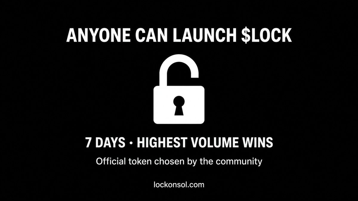 uselockonsol's tweet photo. 🎁200 USDT to one lucky member who likes and RT.

Anyone can launch $LOCK.

No whitelist. No team mint. You launch it on https://t.co/Df7qK6NQTz.

✅Like + RT+ Drop your SOL address if you want $LOCK.

7 days. Highest-volume $LOCK on Lockon becomes the official token.
One CA. Chosen by the community.

Clock starts when we post GO.