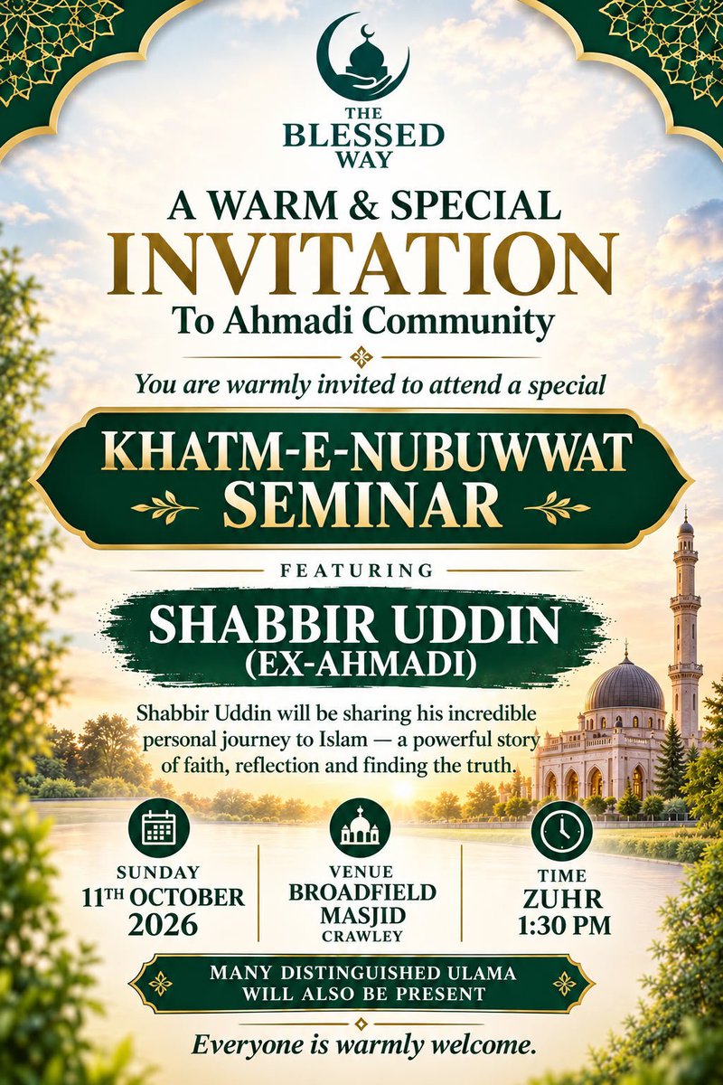 EKhtme's tweet photo. Invitation to Ahmadi community
#SearchTheTruth
#SteadfastCDF
#SaudiArabia
#بانی_وفاق_المدارس 
#معمار_آئین_مفتی_محمود https://t.co/8Bv3wP51Lq