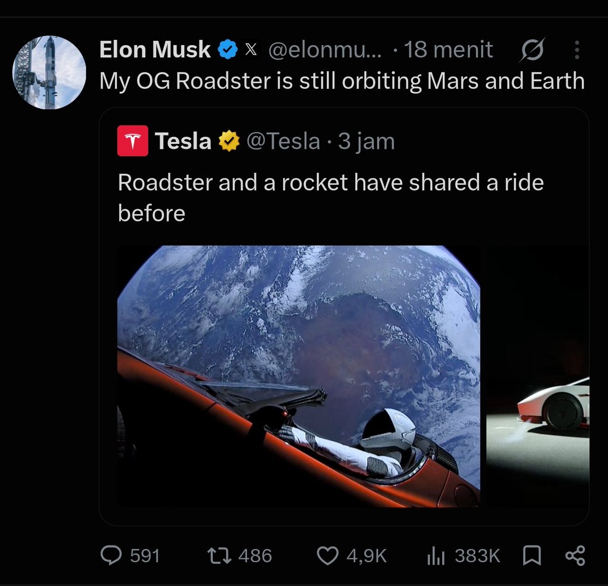 mashsaltbread's tweet photo. Check this OG, made by 2 years a go with same exact elon tweet, real OG btw. #roadster #elonmusk
9JYbTj84nzPQrS3zpkNGdwDRmmDA6i6wVaEtu1x5pump https://t.co/oHadtU9HLH