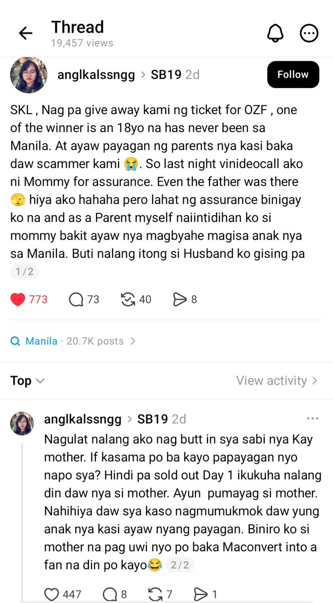 amzngimszmc05's tweet photo. Saw this is in Threads. Skl dito, cause we need stories like this. 

Minsan, kahit nakakapagod na, stories like this makes me go back to where I started as a fan. ☺️

#SB19 @SB19Official https://t.co/8geT6R7Asc