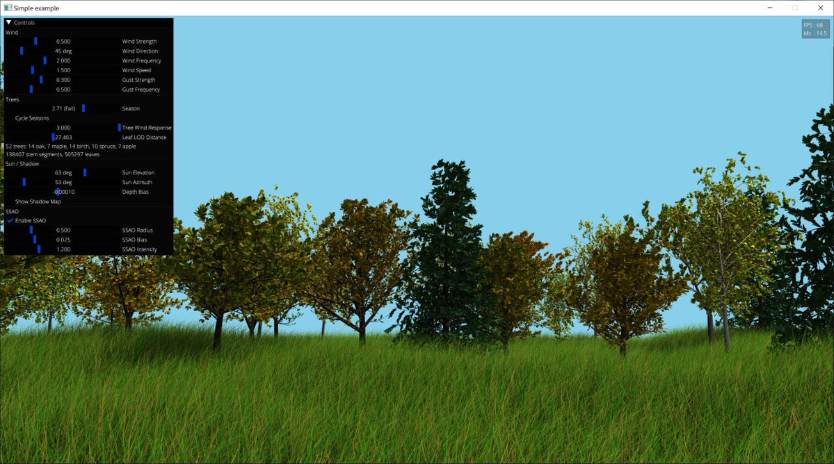 CorporateShark's tweet photo. I have a separate repo where Claude and AI agents can run wild with minimal supervision. 🌳 Vibe-coded a demo with Weber–Penn trees, Bezier leaves, procedural bark, changing seasons, and wind animation.
https://t.co/NdPl6BHahB https://t.co/a3S3e71E5i