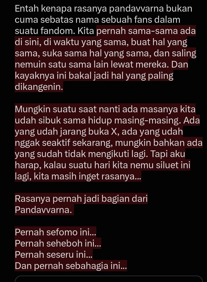 AltairNachel's tweet photo. Aku nangis....
Ini bakal jadi kenang2 an terus suatu saat bakal,

"Dulu kita lucu gak sih? Pada fomo kala itu" 

Pfp nya pada siluet dengan warna2 yang indah, kayak pelangi...

Cantik. https://t.co/kTmLRXJSTn