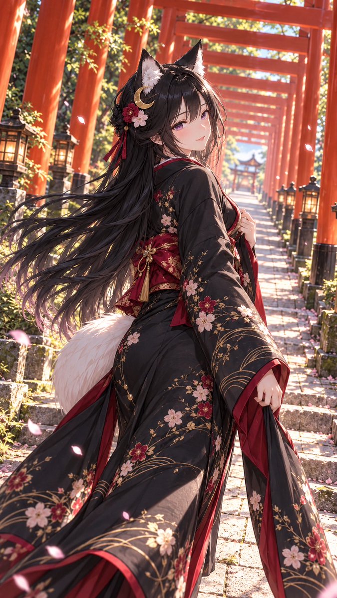 kasuga_yuri's tweet photo. 🌙✨月乃、あなたはどっち派？🦊
🖤黒和装｜凛として神秘的。夜の千本鳥居に映える気品
🤍白和装｜優しく可憐。月明かりに輝く透明感
同じ千本鳥居でも、装いで世界観が一変✨
一緒に歩きたいのは黒？白？直感でコメントしてね！
#AIイラスト #月乃 #狐娘 #和装 #AIart #和風ファンタジー https://t.co/5TXCIYV3kS