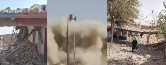 ArmanOfBaloch's tweet photo. A police station in #Chaghi reduced to rubble, armed men taking control &amp; explosives destroying a govt facility. Where are the #Pakistani govt and #military’s security claims now? How can citizens feel safe when even police stn are vulnerable? Security can't exist on paper alone. https://t.co/b0MEEds6P2