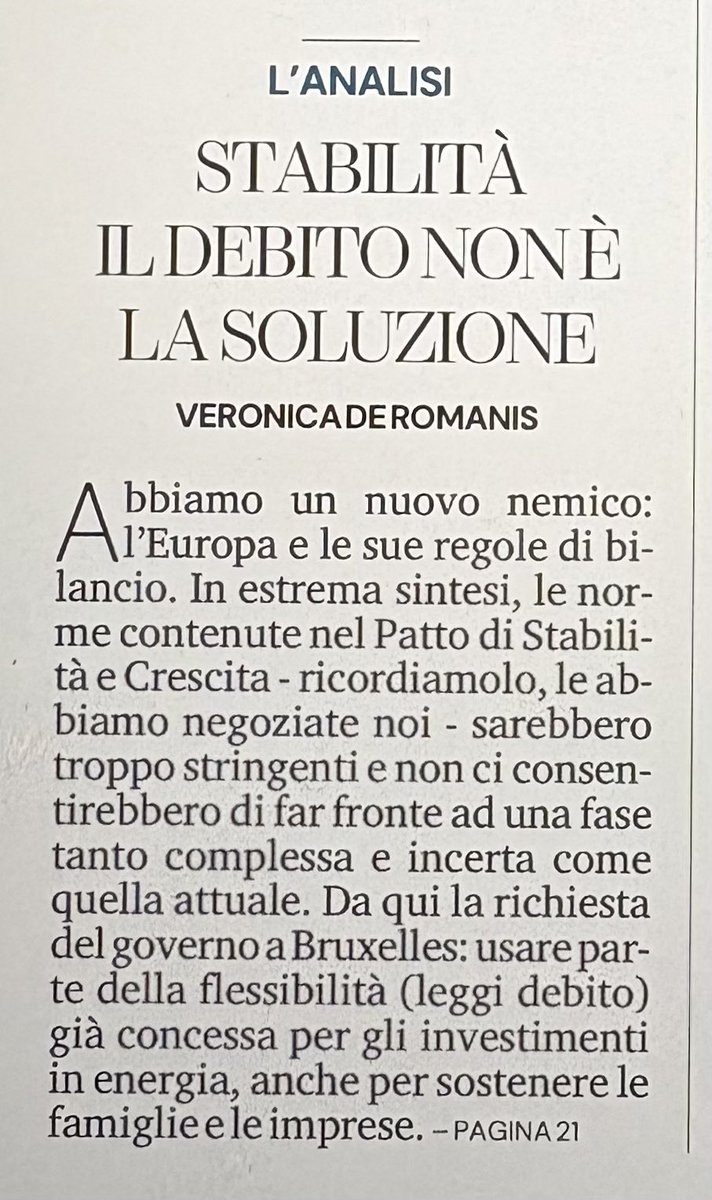 VeroDeRomanis's tweet photo. Mio art @LaStampa 
Gov: “+ flessibilità perchè regole UE sono vincolo stringente”
No: sono una protezione da scelte nazionali e di altri  
E stupisce che Gov aspetti OK da Ue per fare la manovra: le risorse le abbiamo nel ns Bilancio 
Ma non eravamo sovranisti? https://t.co/CfqBsDNWK3