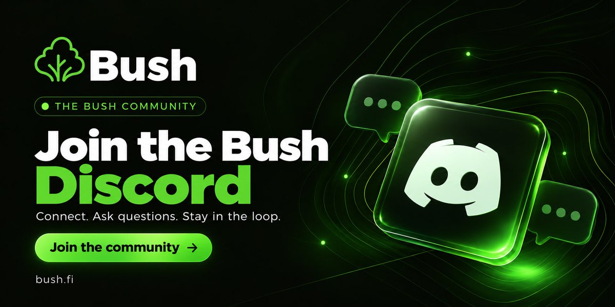 Bushdotfi's tweet photo. The best DeFi conversations don't end on the timeline.🌳

Come hang out in the Bush Discord.  

Meet fellow Robinhood Chain explorers, talk liquidity, ask questions, and get closer to what we're building.

Your seat is open. ↓
https://t.co/HJGBlvbzn7

Bush is coming 🔥 https://t.co/W91E701s95
