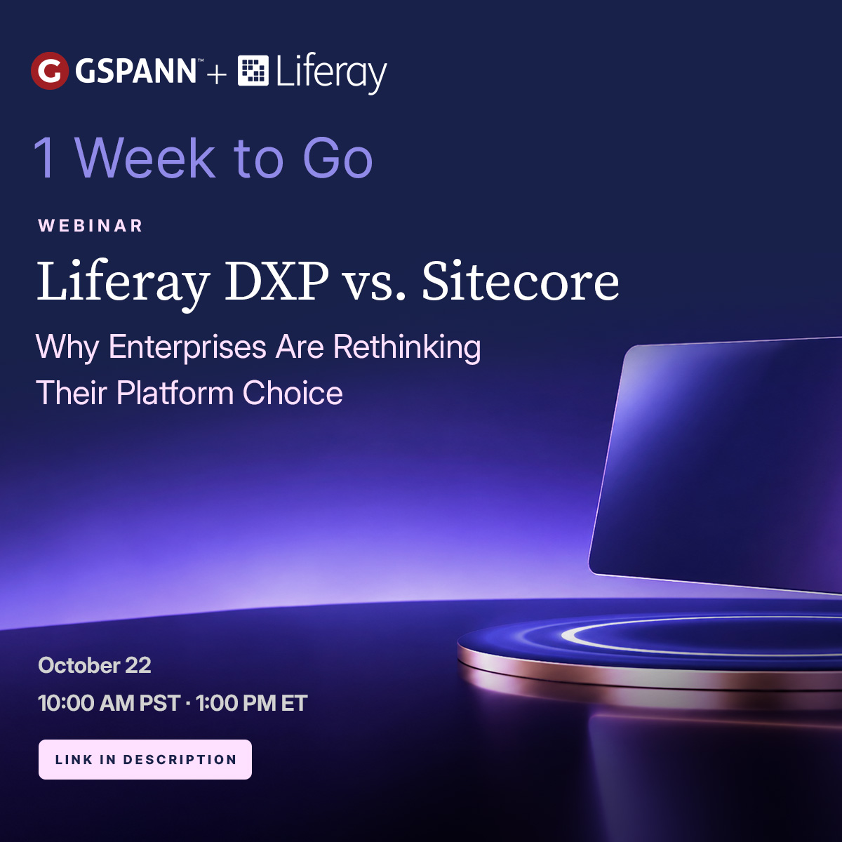 gspanntech's tweet photo. One week to go! Join GSPANN and Liferay to explore Liferay DXP vs. Sitecore on Oct 22. 
 
📅 Thursday, October 22
🕙 10:00 AM PST / 1:00 PM ET

Register: https://t.co/qjkFcwPkVF

#Sitecore #Liferay #DigitalExperience #DXP #Webinar https://t.co/AO2i0S4yZG