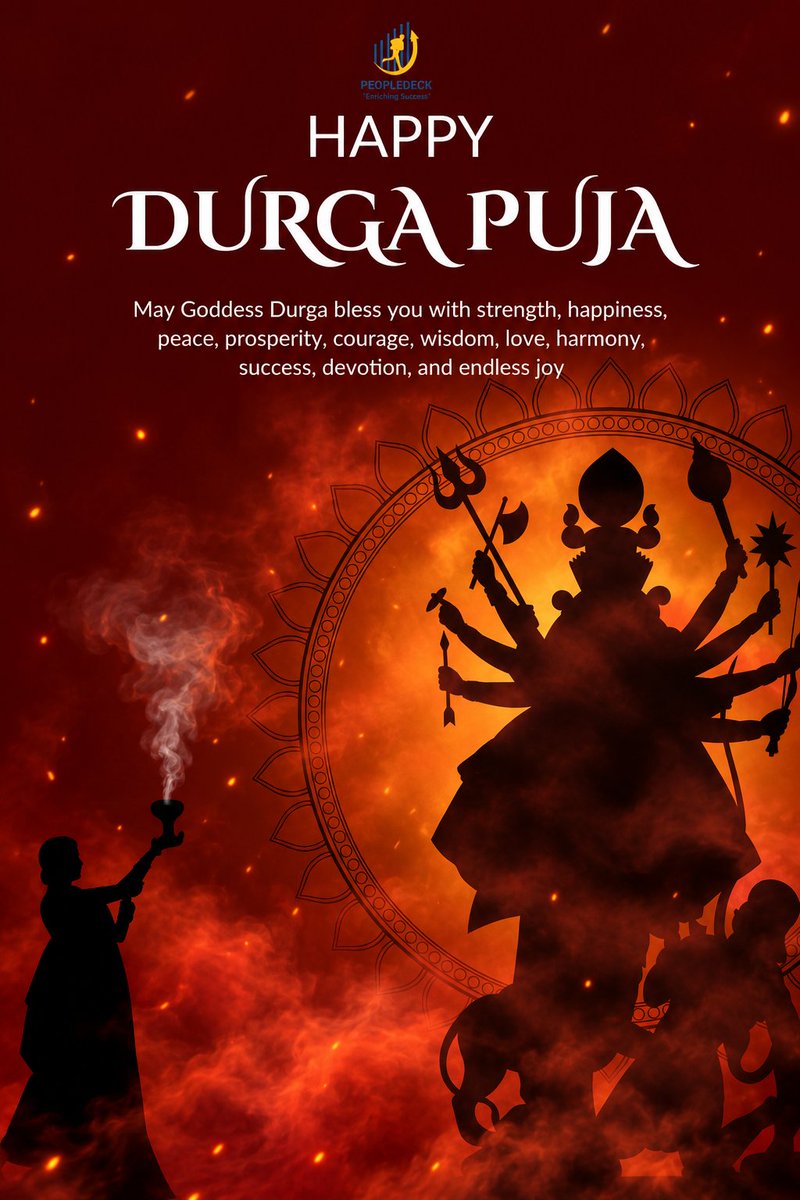 _Peopledeck_'s tweet photo. May Maa Durga bless you with strength, wisdom, peace, and prosperity. May her divine light guide you toward happiness and new beginnings. 🌺🙏

Happy Durga Puja from PeopleDeck!

Peopledeck wishes everyone a blessed and joyful Durga Puja! 🌺🙏 https://t.co/0vzrcHgzU4