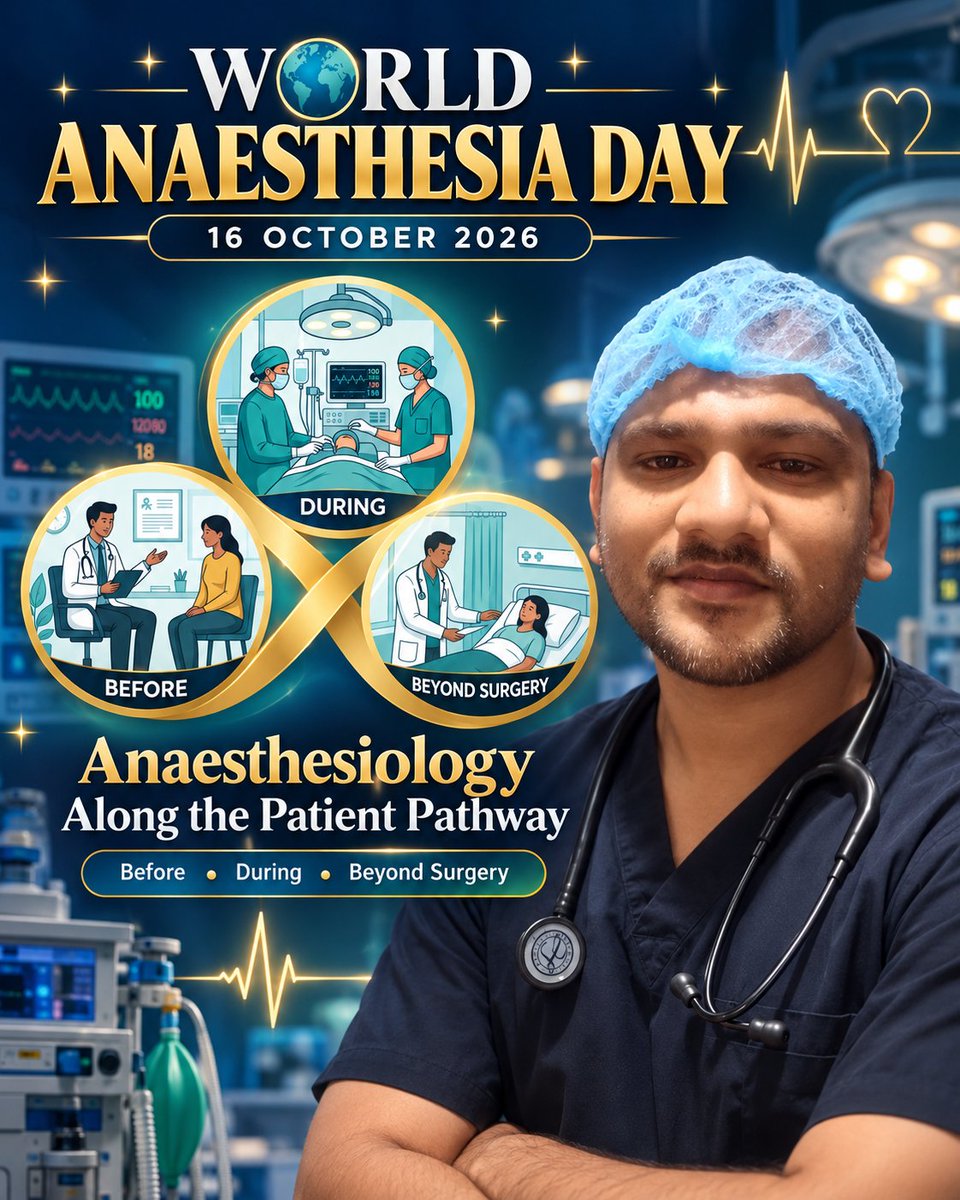 DrSaranshverma's tweet photo. Today is World Anaesthesia Day!

From the first ether demo in 1846 to today’s patient pathway, Anaesthesia is with patients before, during and beyond surgery.
#WAD2026 #MedTwitter #WorldAnaesthesiaDay @wfsaorg https://t.co/mZVT4njpyA