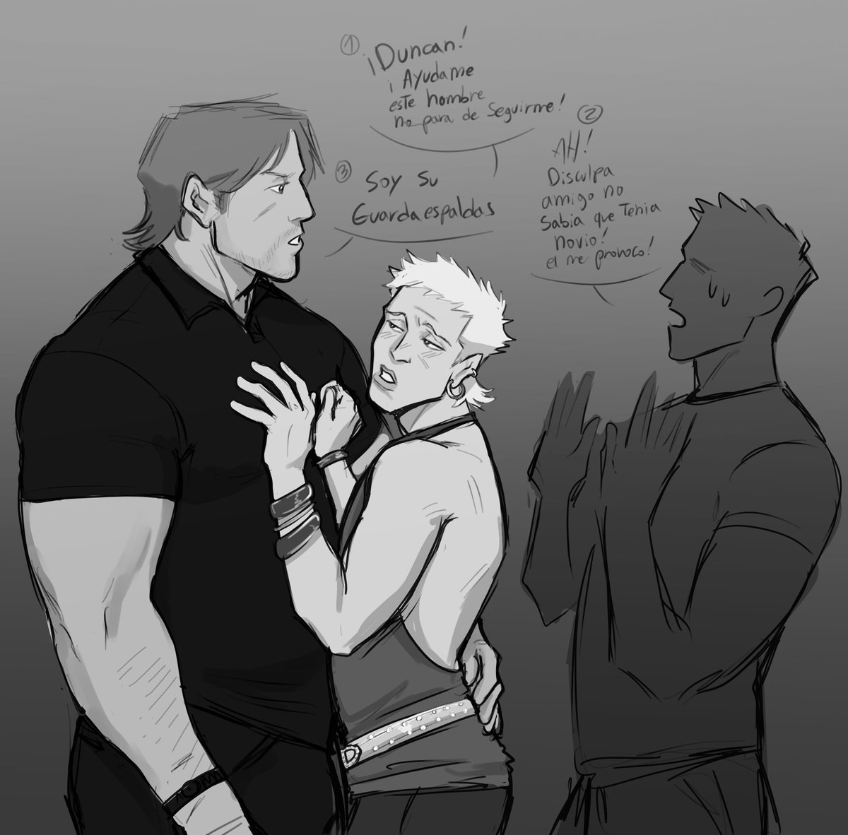 K3koo210_46's tweet photo. 1era parte jiujiu 
#dunkaerion 
A: Duncan! Help me! this guy won't stop following me!
X: Oh, sorry, buddy I didn't know he had a boyfriend! He provoked me!
D: I'm his bodyguard. https://t.co/hQIvmVWuNG