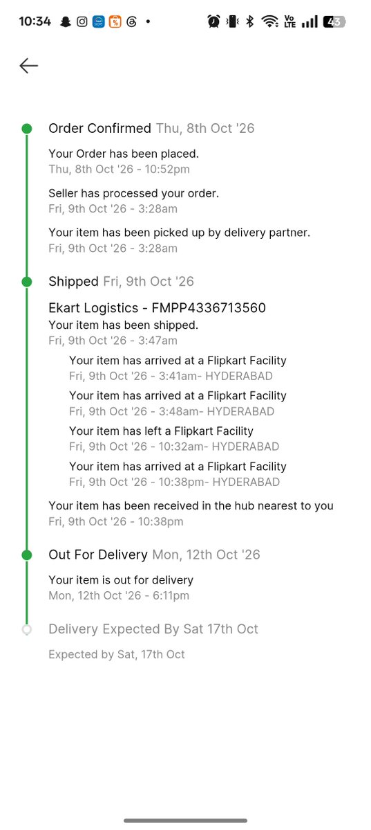 BISWAPRISWAIN94's tweet photo. Order #OD438833503828859100
@Flipkart @flipkartsupport @_Kalyan_K
disappointing experience @NEWS9
I placed and paid for order on Oct 8with the promised delivery date of October 11 Even on October 16 my order remains undelivered
#Puma  #ConsumerRights https://t.co/BZwoKIcbHa