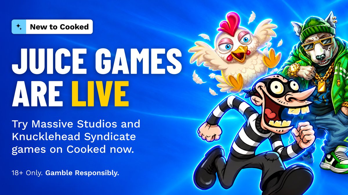 Cookedcom's tweet photo. JUICE HAS LANDED ⚡️

We're one of the first casinos in the world to bring you the Juice catalogue.

60+ games from Massive Studios &amp; Knucklehead Syndicate are now live on Cooked.

Explore the lineup 👇
🔗 https://t.co/ayzyyGlAM0

18+ | Gamble responsibly. https://t.co/Q3v6kRAzSe