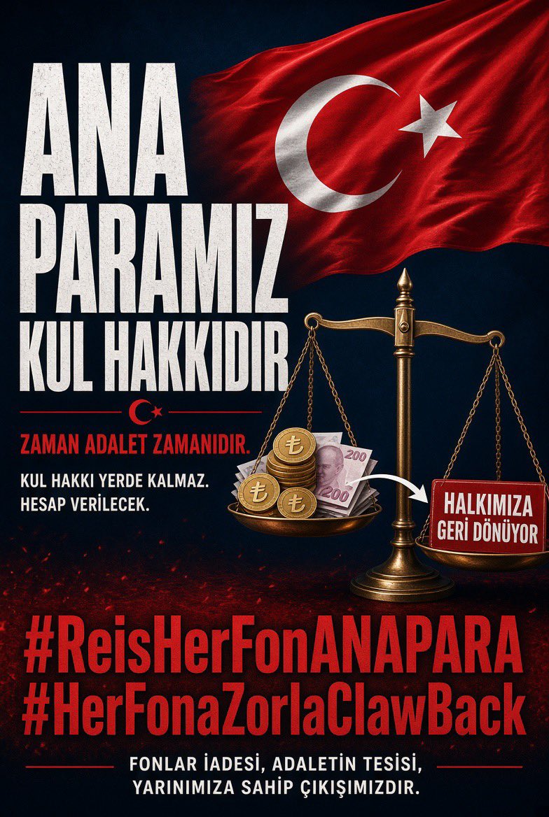 keniross10's tweet photo. Reisimiz, ana paramız kul hakkıdır!
Her fonda tam iade sağlanmalı, enflasyon farkı da eklenerek mağduriyet bitirilmelidir. Haksız kazançlar zorla clawback ile geri alınsın, tek bir aile bile mağdur kalmasın.

#ReisHerFonANAPARA
#HerFonaZorlaClawBack
@RTErdogan @iletisim https://t.co/xyuMdmWRGh