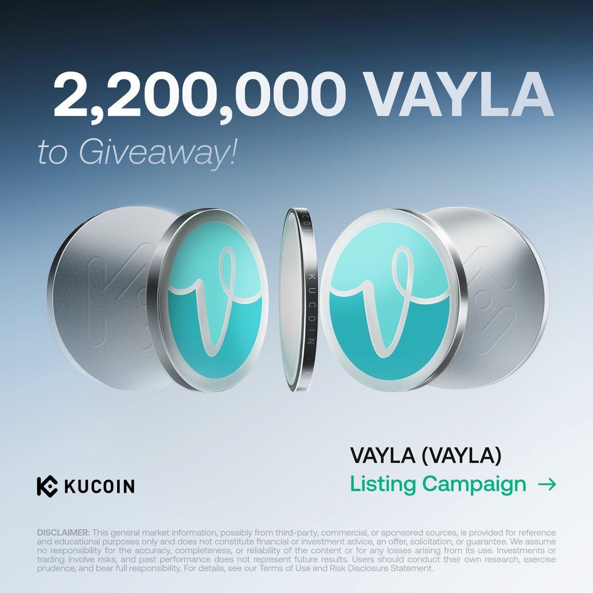 IveysonX's tweet photo. 🎉 VAYLA now live on @kucoincom!

Trade &amp; share 1.85M $VAYLA prize pool + Learn &amp; Earn 70K $VAYLA 

Join now 👉 https://t.co/1IpglOZ6uV

🔗 Full details: https://t.co/NIBHrR2W7X

Follow @VAYLAOfficial_ on X and stay updated.

Don’t miss it! https://t.co/1IpglOZ6uV https://t.co/clnEXgMJIJ