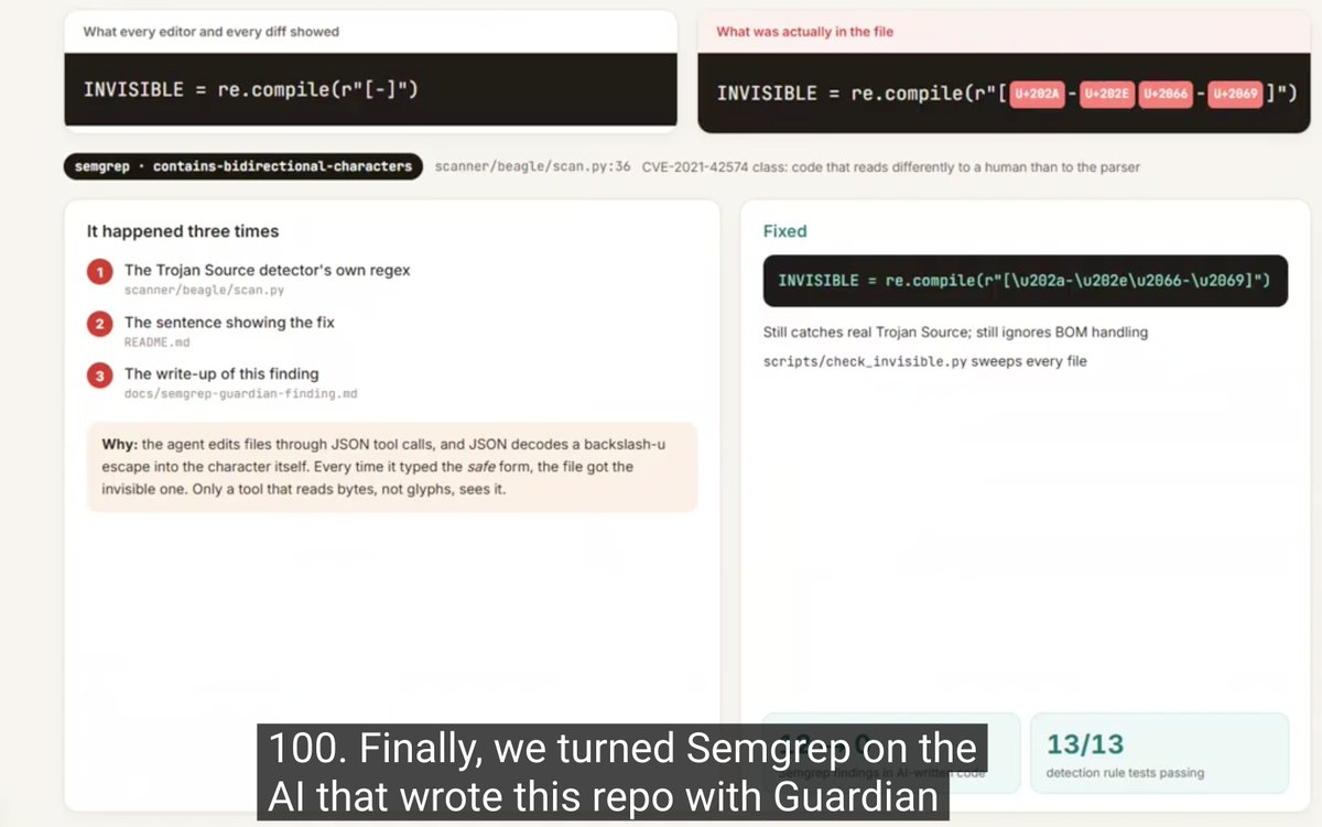 semgrep's tweet photo. They did not break in: they published.

That line from the Beagle Brigade team sums up how package registry malware works. A stolen maintainer token becomes a new version of a package you already depend on, and it runs on every laptop and CI runner that installs it, before anyone opens a file.

Their project took second place in our Semgrep Guardian challenge at the Cyberdefense Hackathon during SF Tech Week.

Each new release on a registry like npm or pypi is pulled into a sandbox. It’s analyzed with Semgrep dataflow rules without ever being executed. Anything suspicious goes to an AI agent that returns a verdict.

What we liked most is that the analysis never runs what it downloads. When the threat is code that executes on install, analysis that doesn’t execute anything is the safe place to start. It’s the same threat Semgrep Guardian’s malware firewall is built for with malicious dependencies.

Congrats to the Beagle Brigade team!

#SFTechWeek