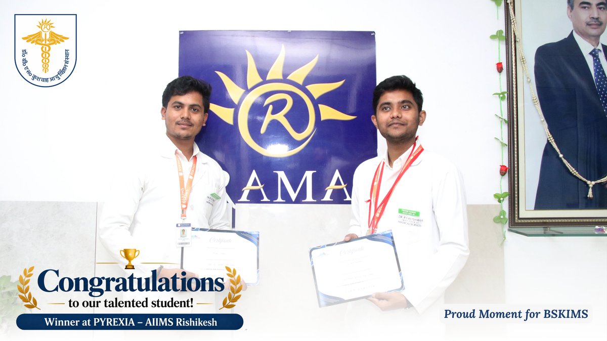 bskims_2024's tweet photo. A proud moment for Dr. B. S. Kushwah Institute of Medical Sciences!

Congratulations to our student on his achievements at PYREXIA, AIIMS Rishikesh. Wishing him continued learning and success.

#BSKIMS #AIIMSRishikesh #StudentAchievement https://t.co/BWMVsxezsm