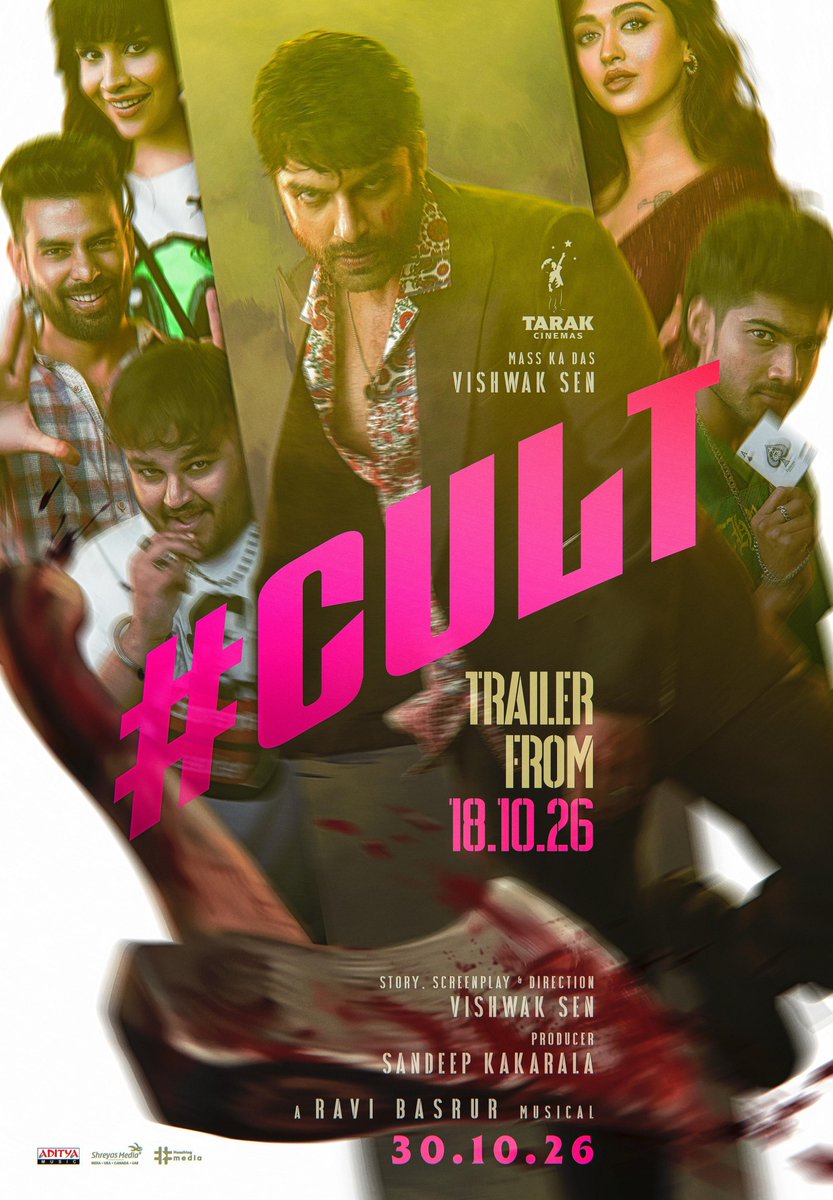 VijayawadaBO's tweet photo. The madness of #Cult is about to unleash something next level❤️🔥
🎬 TRAILER OUT ON OCTOBER 18 ❤️🔥
HITTING THE BIG SCREENS ON OCTOBER 30 🔥
@VishwakSenActor — Written & Directed by him! 💥
@RaviBasrur Musical 🎶
#CULTonOCT30th #VishwakSen #MassKaDas
#GayathriBharadwaj https://t.co/o3Xg21Zphf