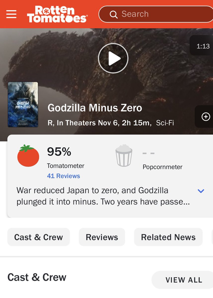 moviehubnow's tweet photo. ‘GODZILLA MINUS ZERO’ debits with a score of 95% on Rotten Tomatoes. 

In theaters November 6. https://t.co/XoXgD6k02q
