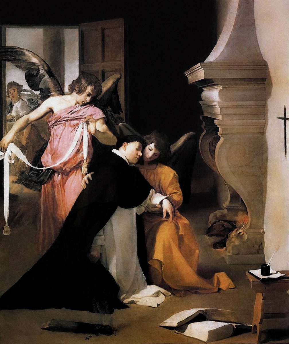 conno2856's tweet photo. Diego Velázquez, Spanish. Painting- The Temptation of St. Thomas Aquinas. c1632. https://t.co/TlvDzirOIS