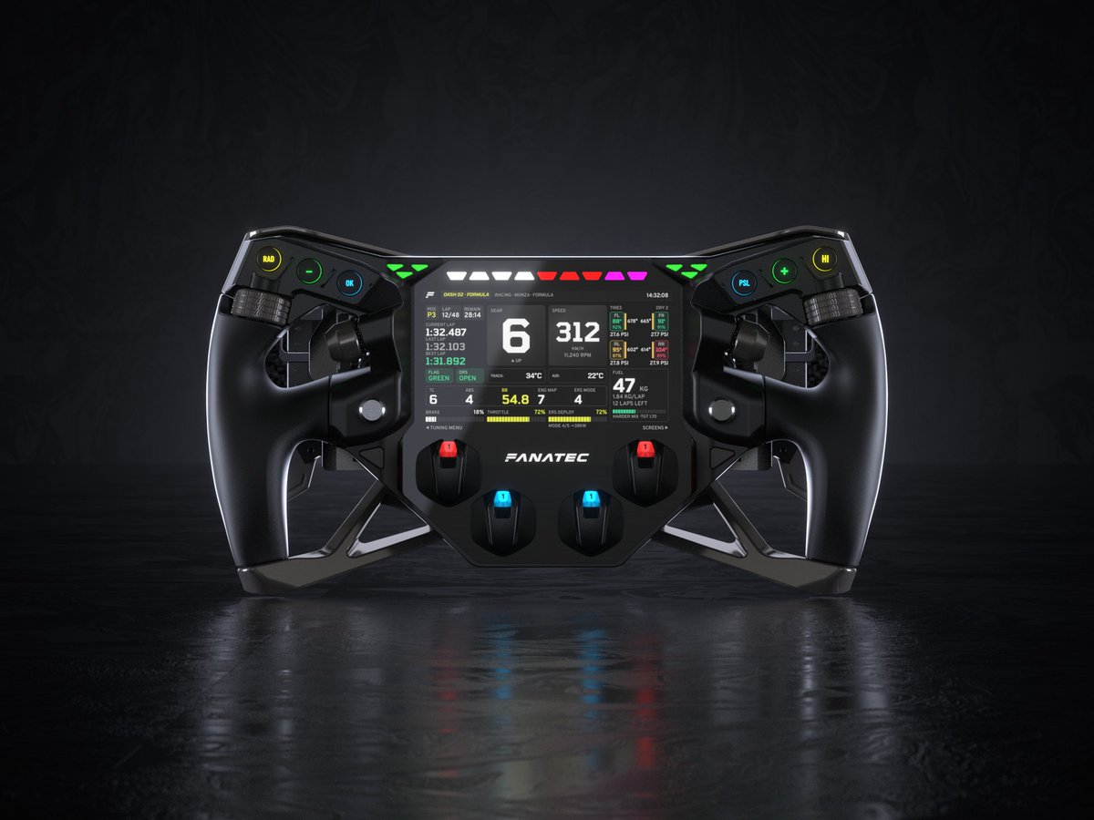 DigitRacing's tweet photo. Fanatec Project Obsidian is a new steering wheel with a 5-inch colour display, SimHub support and console telemetry over Wi-Fi, coming in 2027 at ClubSport-level pricing. Fanatec is showing the prototype at SimRacing Expo Frankfurt 2026.

https://t.co/qg7WZbfZ2X https://t.co/YKrGEpDCBV