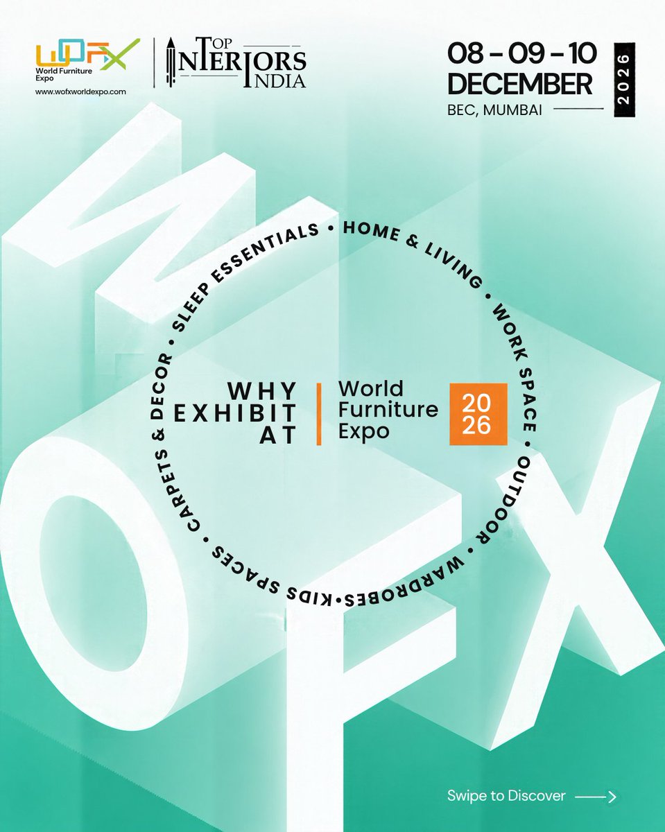 topinteriorsin's tweet photo. India’s first industry-led B2B trade show bringing together all furniture and decor categories under one roof.

Meet TII at WOFX 2026!
Let’s connect with the people, ideas and brands shaping the future of furniture and interiors.

Save the Date
📷 8–9–10 Dec 2026
📷 BEC, Mumbai https://t.co/il9TUfn3pa