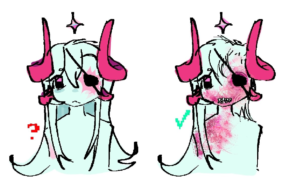 coilstaffyuri's tweet photo. you can still make her rot accurate even in a cute artstyle or on a stylized/simple design its not that hard to draw a larger splotch of pink and vaguely teeth shaped spikes. am i insane for saying this https://t.co/sodSO5KoFk