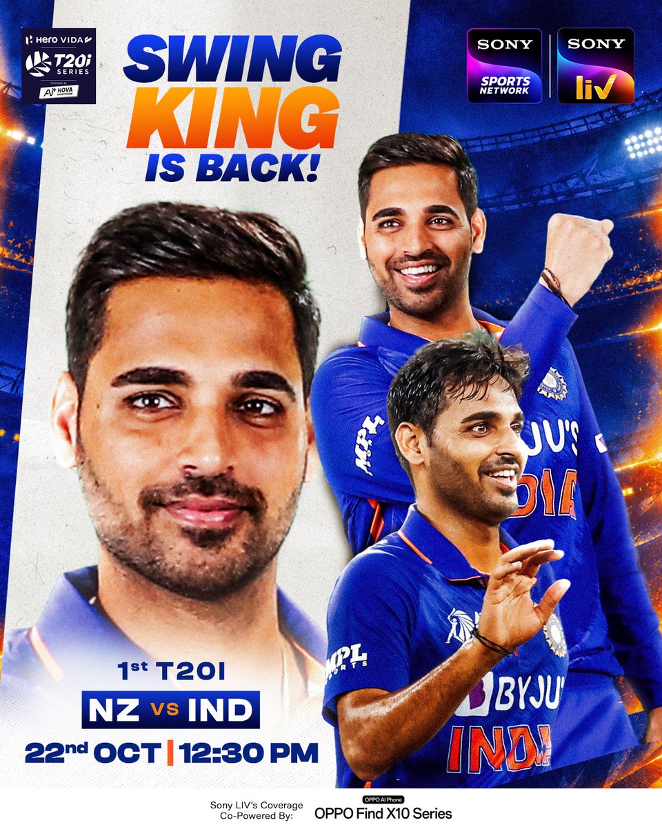 SonyLIV's tweet photo. The Swing King is ready to cook 🔥

Watch him in #NZvIND T20I series starting from 22nd Oct LIVE on #SonyLIV &amp; #SonySportsNetwork 📺 https://t.co/HebToJHGNo