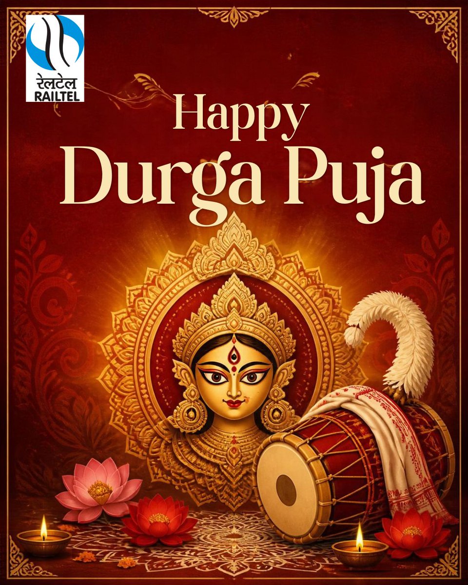 RailTel's tweet photo. May the divine blessings of Maa Durga bring happiness, prosperity, and new beginnings to all. May this festive season strengthen the bonds of togetherness and fill every journey with joy and positivity.
RailTel wishes everyone a joyous, safe, and prosperous Durga Puja! 
#RailTel #DurgaPuja #ShubhoDurgaPuja #FestiveGreetings #ConnectivityForAll