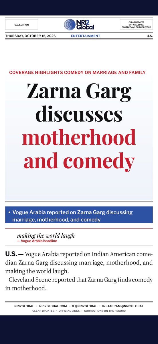 NRI2Global's tweet photo. Indian American comedian Zarna Garg discusses motherhood and comedy

Cleveland Scene reported that Zarna Garg finds comedy in motherhood.

The coverage highlights Indian American comedian Zarna Garg and her comedy on marriage and motherhood.

@ZarnaGarg #Comedy https://t.co/WXfUazpG17