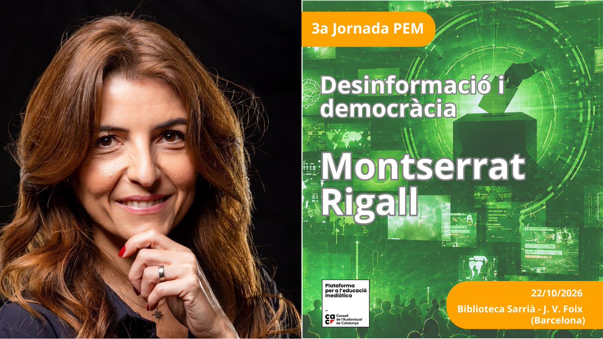 Consell_Audio's tweet photo. 🔴 La periodista especialitzada en IA i verificació @mrigall farà les conclusions de la #JornadaPEM26 sobre #desinformació i #democràcia
👉 Inscriu-t’hi a:
https://t.co/Hx8b6OcRdr https://t.co/e2qiLuPVIF