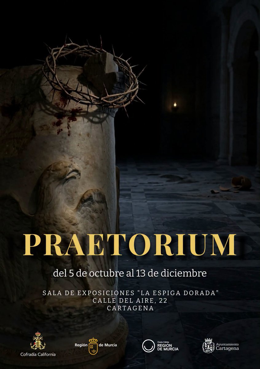 TuriCartagenaES's tweet photo. ✨ PRAETORIUM: un camino hacia Jesús prendido 🙏
🎨 Arte, historia y emoción en una muestra única de la imaginería de la Semana Santa.
📍 Sala La Espiga Dorada, Cartagena
📅 Hasta el 13 de diciembre
🎟️ ¡Entrada libre!
#Praetorium #Semana https://t.co/Vw17W8eZPl