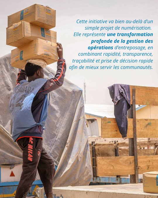 WFP_Chad's tweet photo. C’est lorsqu’elle bénéficie aux personnes et aux communautés qui en ont le plus besoin qu’une innovation a le plus grand impact.

Grâce aux stack cards, nous optimisons la gestion des stocks de vivres dans nos entrepôts, ce qui nous permet de gagner en efficacité et en rapidité pour mieux servir les communautés les plus vulnérables.

#JourneeMondialedelAlimentation #Innovation
