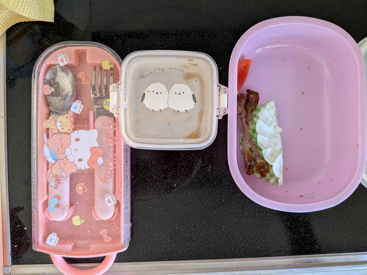 hatsu_se's tweet photo. ワイ「あの、今日のお弁当何か分かった…？」

むすめ「プリキュアのようせいのプリルンとメロロンでしょ！可愛かったおいしかった😊まま、ありがとう」

疲れたようで爆睡あそばされております。赤ちゃんの時と同じ寝方ね😚

自分で全部自分で準備して食べて…片付けして…すごいよ立派だよぉ(親バカ) https://t.co/CwPgIbuMjY