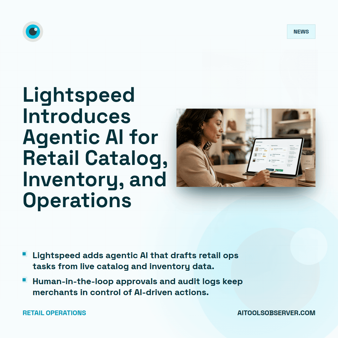 Alecusss's tweet photo. Lightspeed is rolling out agentic AI that turns catalog and inventory data into ready-to-approve actions like POs, transfers, and clearance tags—all tracked in an audit log and kept human-in-the-loop.

 What stands out to me ↓ https://t.co/AwKlpQ0Zw4